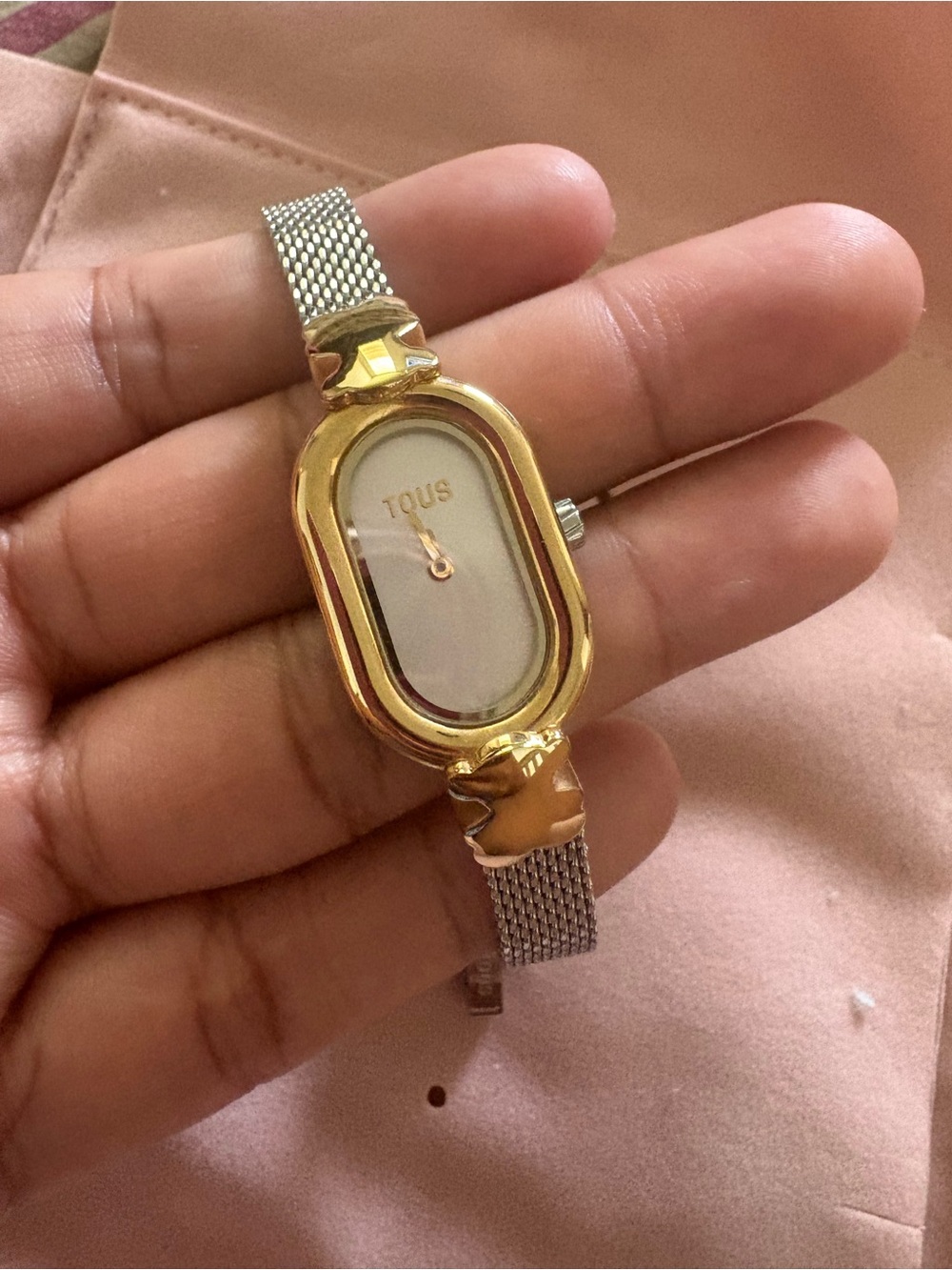 TOUS Gold and Silver Oval Mesh Bracelet Watch